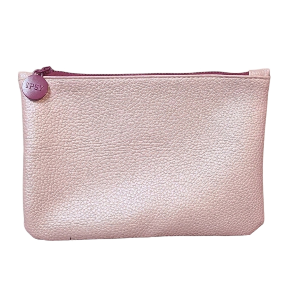 Ipsy metallic rose pink pebbled textured makeup bag NWOT